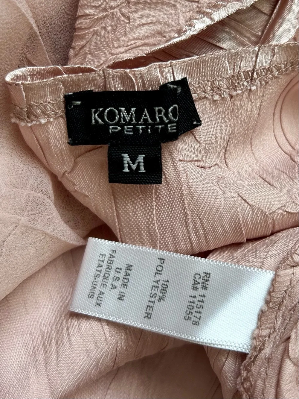 Komarov Embellished Empire Waist Crinkle Satin Dress Blush Pink Size Medium